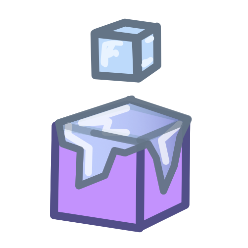 a purple cube with ice covering the top and an ice cube hovering above it.